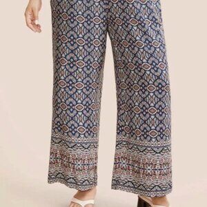 Boho Print Elastic Lightweight Waist Wide Leg Pants, Bloom Chic Sz 22 NWT!
